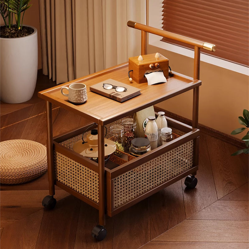 Modern Mid-Century Bamboo Rattan Medium-Density Fiberboard Rectangular End Table With 1-Storage For Living Room