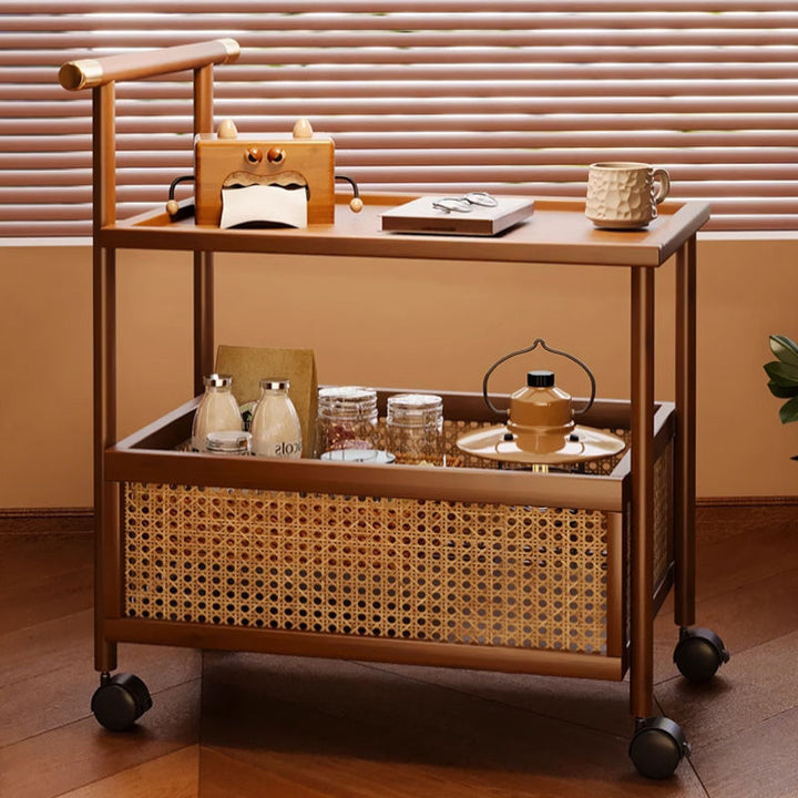 Modern Mid-Century Bamboo Rattan Medium-Density Fiberboard Rectangular End Table With 1-Storage For Living Room