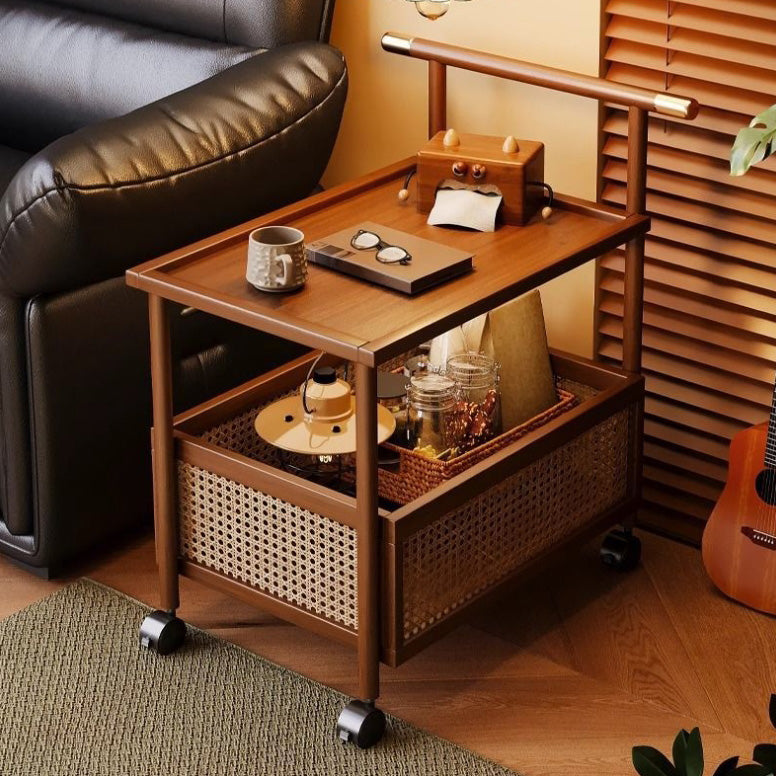 Modern Mid-Century Bamboo Rattan Medium-Density Fiberboard Rectangular End Table With 1-Storage For Living Room