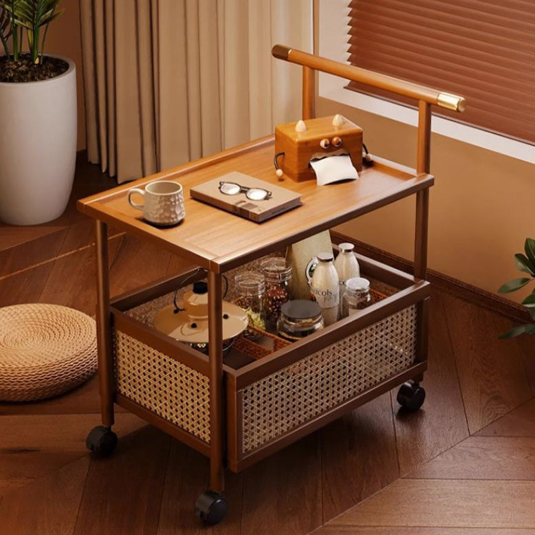 Modern Mid-Century Bamboo Rattan Medium-Density Fiberboard Rectangular End Table With 1-Storage For Living Room