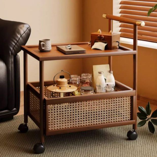 Modern Mid-Century Bamboo Rattan Medium-Density Fiberboard Rectangular End Table With 1-Storage For Living Room