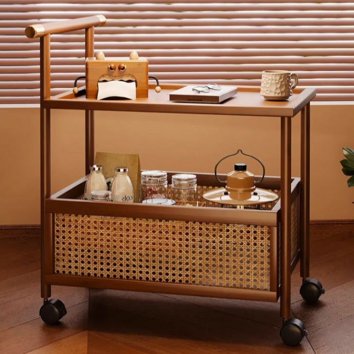 Modern Mid-Century Bamboo Rattan Medium-Density Fiberboard Rectangular End Table With 1-Storage For Living Room