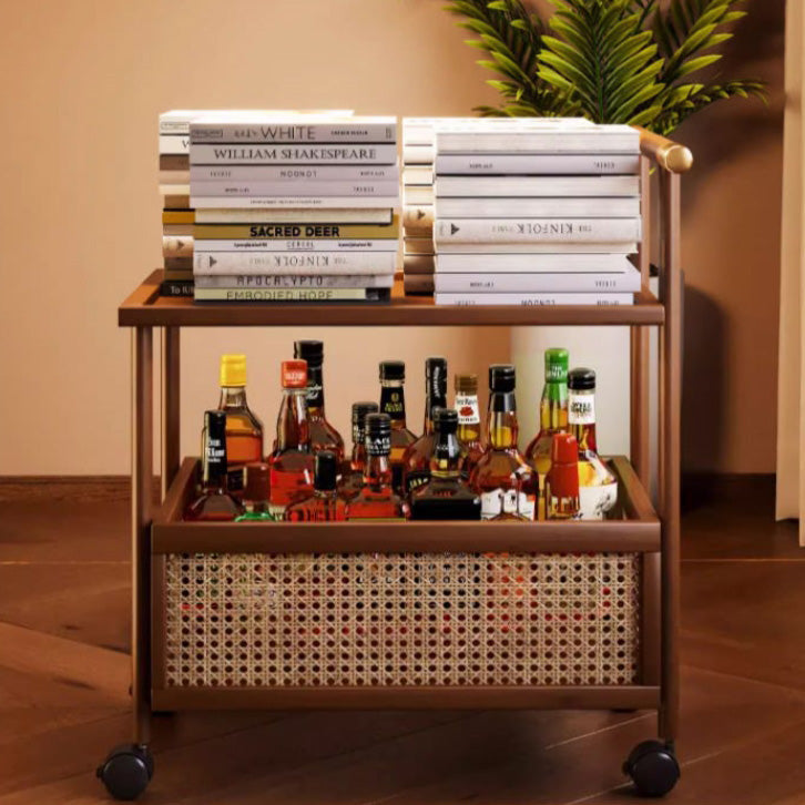 Modern Mid-Century Bamboo Rattan Medium-Density Fiberboard Rectangular End Table With 1-Storage For Living Room