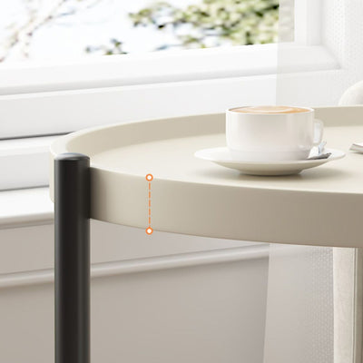 Modern Minimalist Plastic & Carbon Steel Round End Table With 2-Tiers And Wheels For Living Room