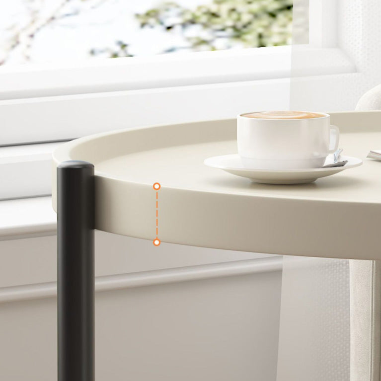 Modern Minimalist Plastic & Carbon Steel Round End Table With 2-Tiers And Wheels For Living Room
