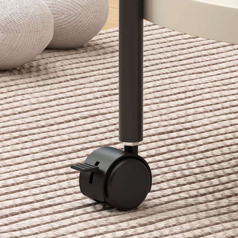 Modern Minimalist Plastic & Carbon Steel Round End Table With 2-Tiers And Wheels For Living Room