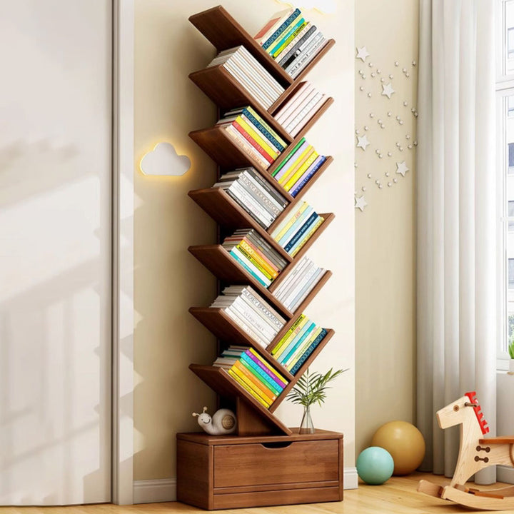 Moderne kreative, umweltfreundliche, baumförmige Bücherregal mit Schublade für das Wohnzimmer 