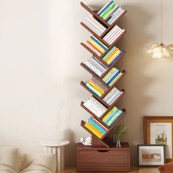 Moderne kreative, umweltfreundliche, baumförmige Bücherregal mit Schublade für das Wohnzimmer 