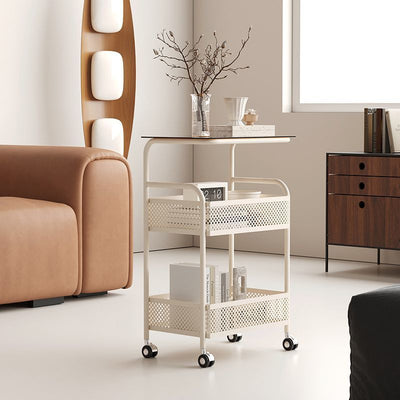 Moderner minimalistischer Glas- und Eisen-Rechteckiger Beistelltisch mit 3 Ebenen und 2 Ablagen für das Wohnzimmer 