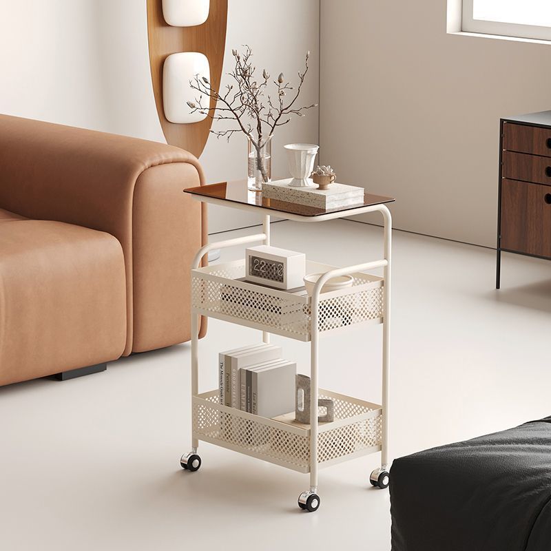 Moderner minimalistischer Glas- und Eisen-Rechteckiger Beistelltisch mit 3 Ebenen und 2 Ablagen für das Wohnzimmer 