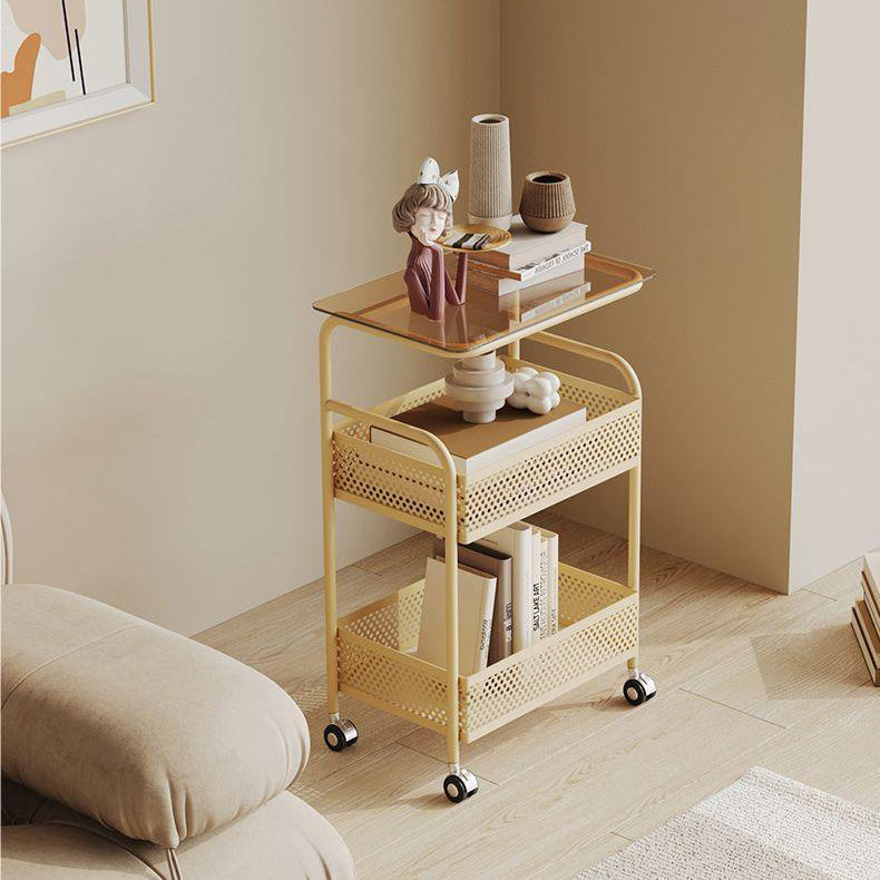 Moderner minimalistischer Glas- und Eisen-Rechteckiger Beistelltisch mit 3 Ebenen und 2 Ablagen für das Wohnzimmer 