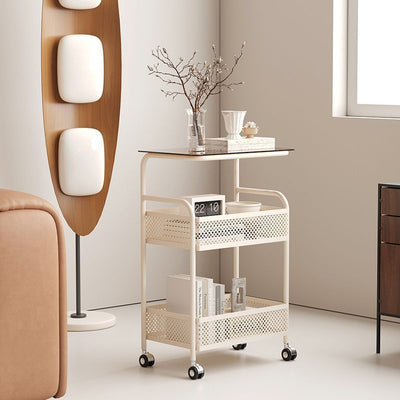 Moderner minimalistischer Glas- und Eisen-Rechteckiger Beistelltisch mit 3 Ebenen und 2 Ablagen für das Wohnzimmer 
