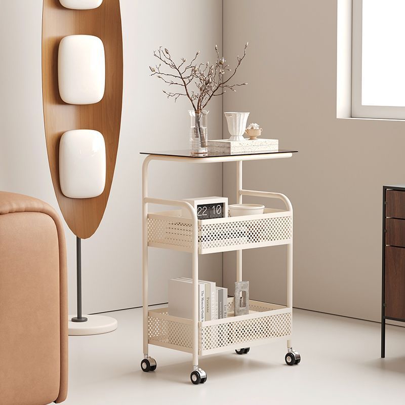 Moderner minimalistischer Glas- und Eisen-Rechteckiger Beistelltisch mit 3 Ebenen und 2 Ablagen für das Wohnzimmer 