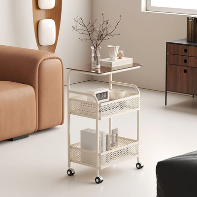 Moderner minimalistischer Glas- und Eisen-Rechteckiger Beistelltisch mit 3 Ebenen und 2 Ablagen für das Wohnzimmer 