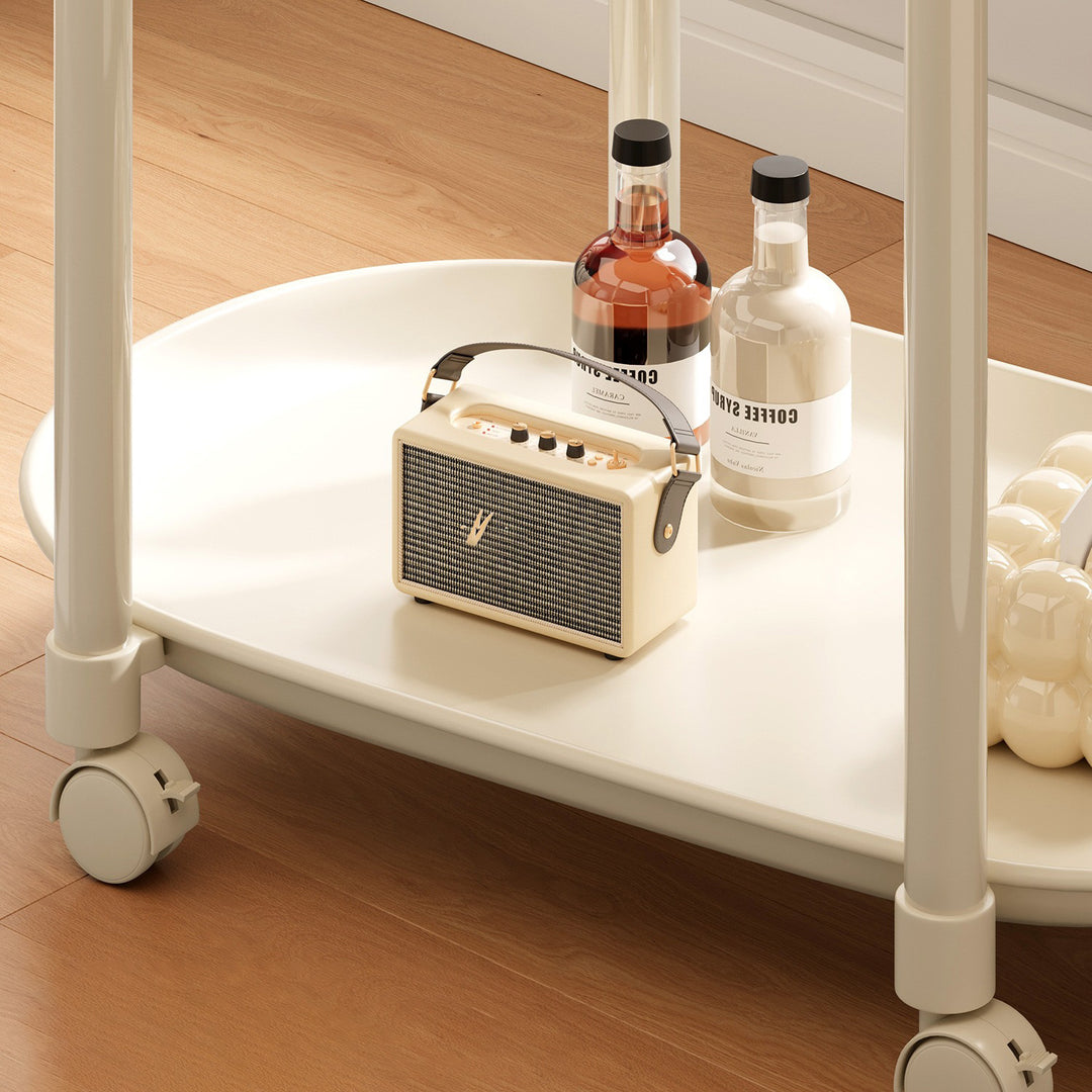 Table basse ovale contemporaine en plastique et acier avec roulettes et 2 niveaux pour salon 