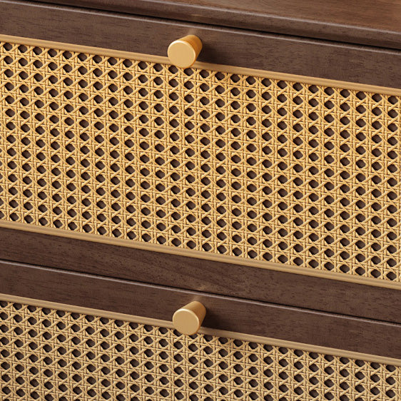 Traditioneller chinesischer Nachttisch aus Gummibaumholz und Rattan mit 2 Schubladen für das Schlafzimmer 