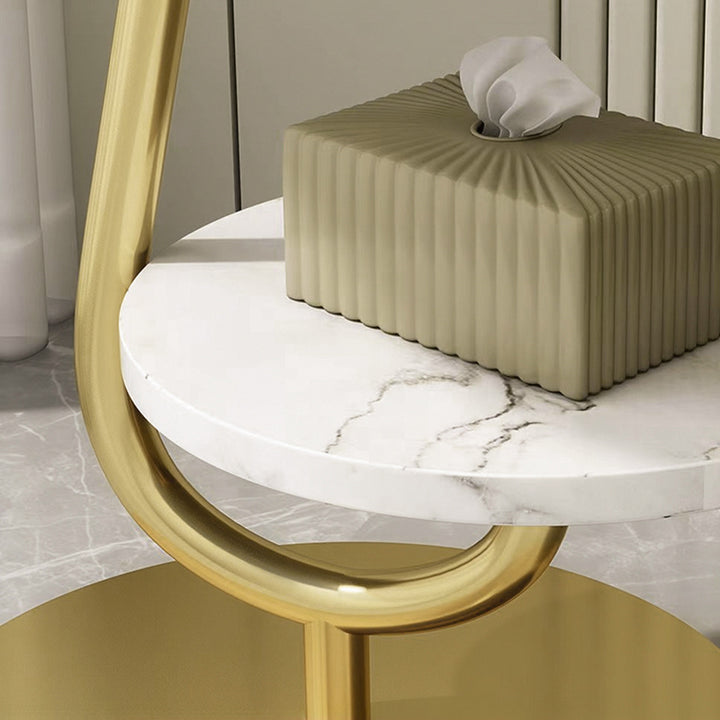 Table basse ronde moderne minimaliste en fer et en panneau de fibres à densité moyenne avec 2 niveaux pour le salon 