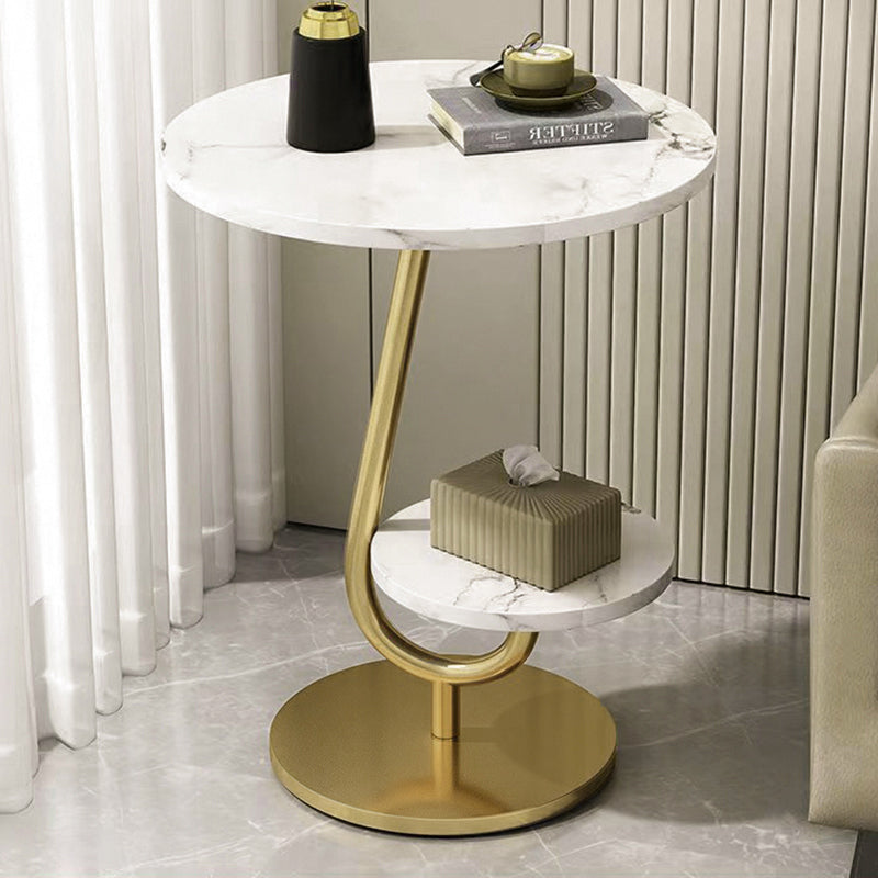 Table basse ronde moderne minimaliste en fer et en panneau de fibres à densité moyenne avec 2 niveaux pour le salon 