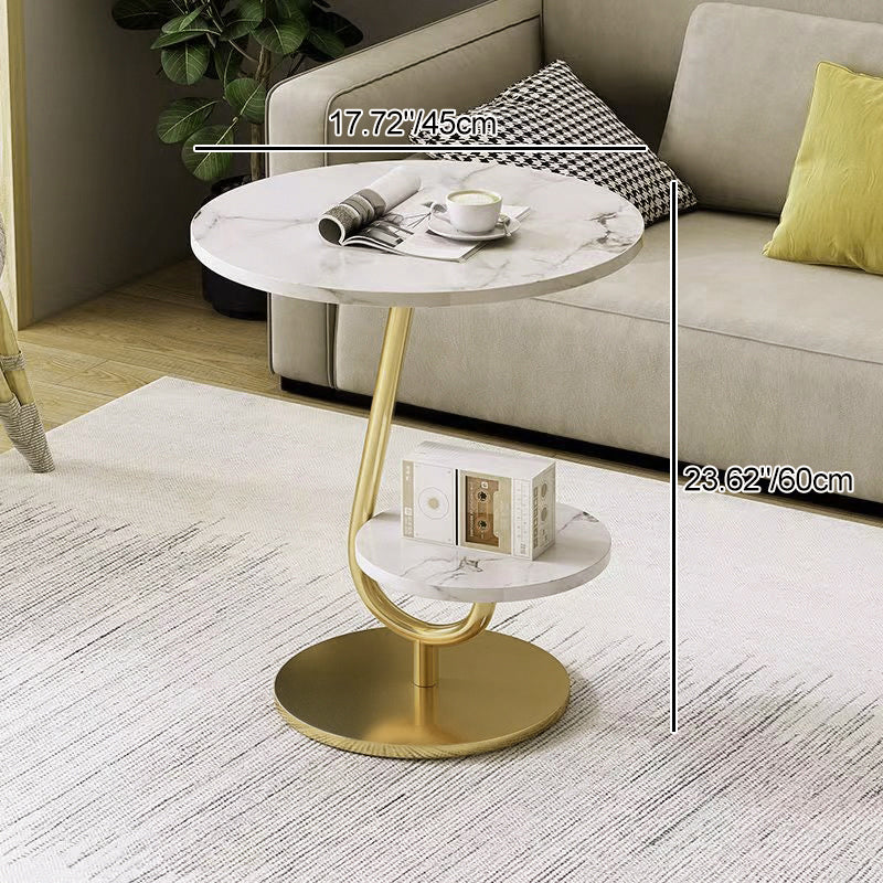 Table basse ronde moderne minimaliste en fer et en panneau de fibres à densité moyenne avec 2 niveaux pour le salon 