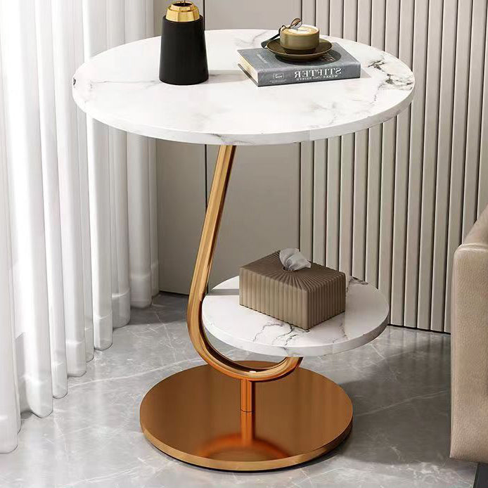 Table basse ronde moderne minimaliste en fer et en panneau de fibres à densité moyenne avec 2 niveaux pour le salon 