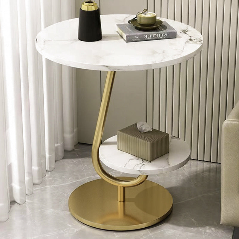 Table basse ronde moderne minimaliste en fer et en panneau de fibres à densité moyenne avec 2 niveaux pour le salon 