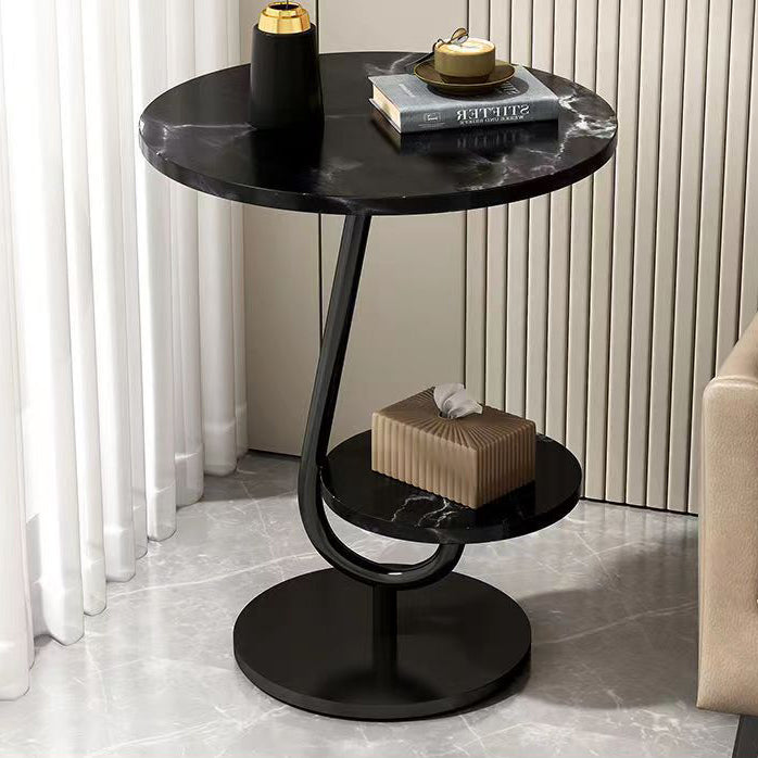 Table basse ronde moderne minimaliste en fer et en panneau de fibres à densité moyenne avec 2 niveaux pour le salon 