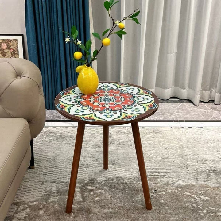 Traditional Vintage Solid Wood &amp; Medium Density Fiberboard Round Coffee Table For Living Room