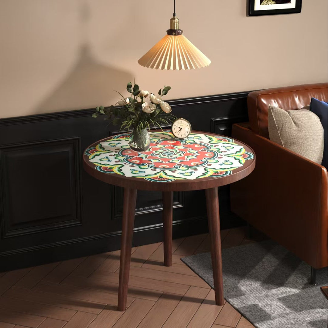 Traditional Vintage Solid Wood &amp; Medium Density Fiberboard Round Coffee Table For Living Room