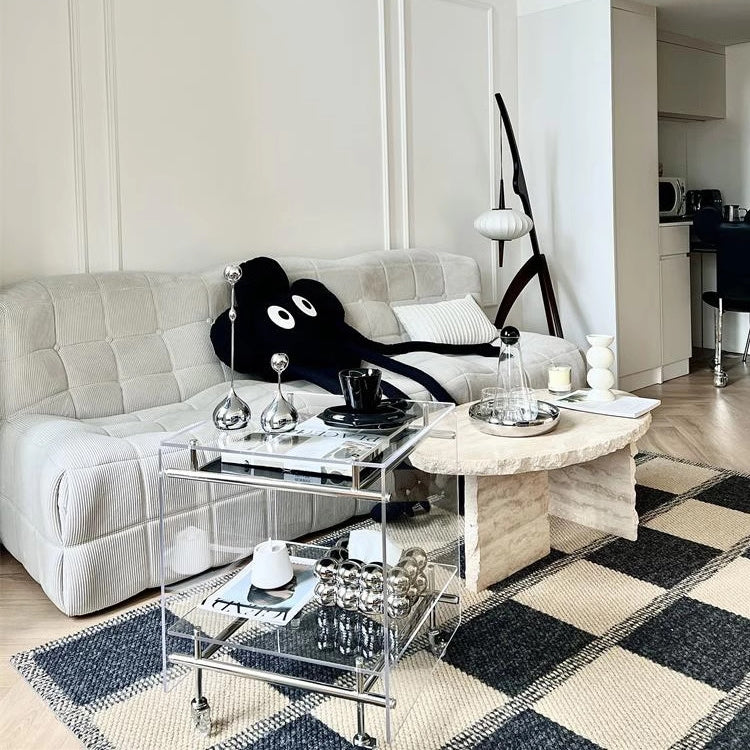 Moderner minimalistischer rechteckiger Beistelltisch aus Acryl und Edelstahl mit 2 Ebenen für das Wohnzimmer 
