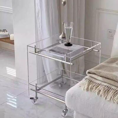 Moderner minimalistischer rechteckiger Beistelltisch aus Acryl und Edelstahl mit 2 Ebenen für das Wohnzimmer 