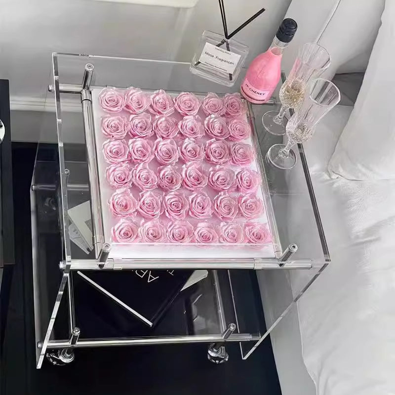 Moderner minimalistischer rechteckiger Beistelltisch aus Acryl und Edelstahl mit 2 Ebenen für das Wohnzimmer 