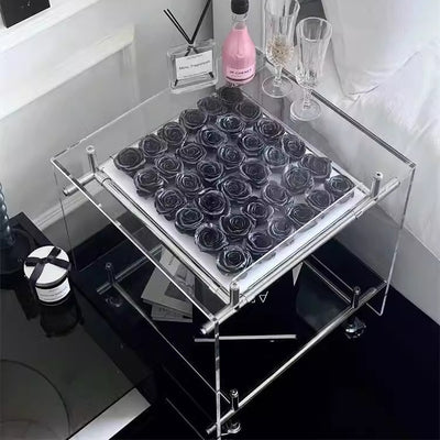 Moderner minimalistischer rechteckiger Beistelltisch aus Acryl und Edelstahl mit 2 Ebenen für das Wohnzimmer 