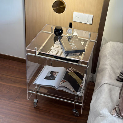 Moderner minimalistischer rechteckiger Beistelltisch aus Acryl und Edelstahl mit 2 Ebenen für das Wohnzimmer 