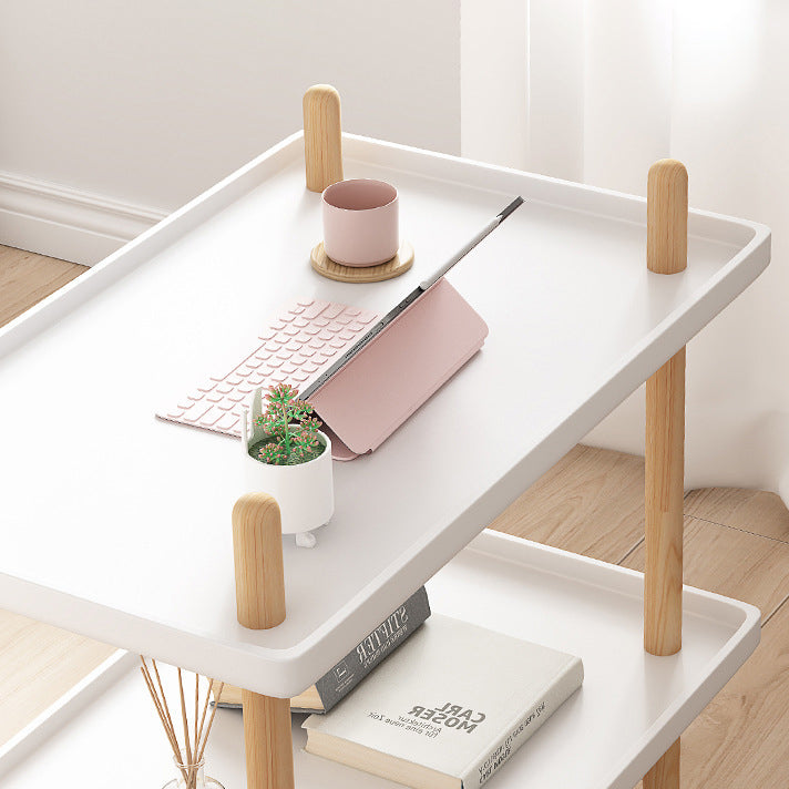 Moderner minimalistischer PP & Massivholz rechteckiger Beistelltisch mit Rädern 2-stufig für das Wohnzimmer 