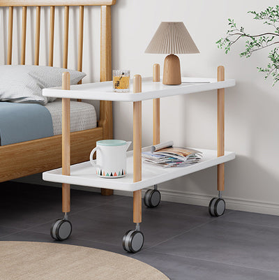 Moderner minimalistischer PP & Massivholz rechteckiger Beistelltisch mit Rädern 2-stufig für das Wohnzimmer 