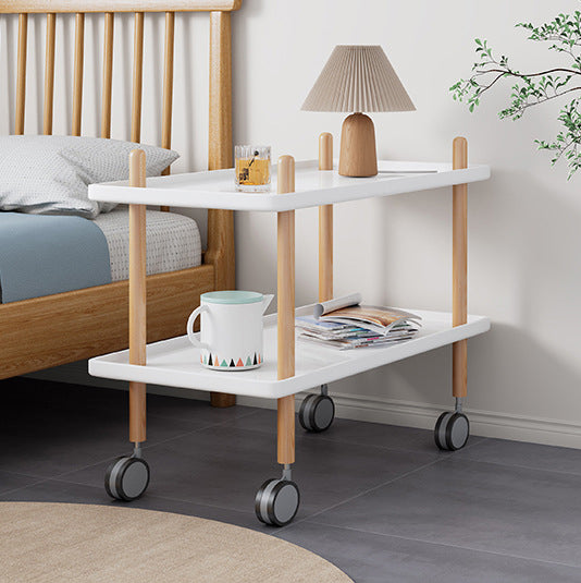 Moderner minimalistischer PP & Massivholz rechteckiger Beistelltisch mit Rädern 2-stufig für das Wohnzimmer 