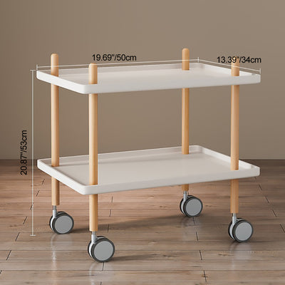 Moderner minimalistischer PP & Massivholz rechteckiger Beistelltisch mit Rädern 2-stufig für das Wohnzimmer 
