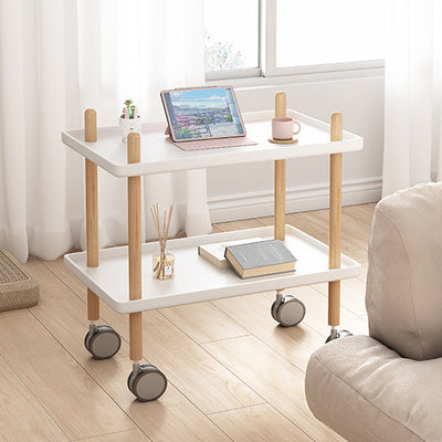 Moderner minimalistischer PP & Massivholz rechteckiger Beistelltisch mit Rädern 2-stufig für das Wohnzimmer 