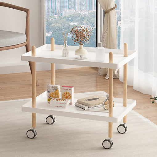 Moderner minimalistischer PP & Massivholz rechteckiger Beistelltisch mit Rädern 2-stufig für das Wohnzimmer 