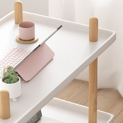 Moderner minimalistischer PP & Massivholz rechteckiger Beistelltisch mit Rädern 2-stufig für das Wohnzimmer 
