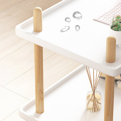Moderner minimalistischer PP & Massivholz rechteckiger Beistelltisch mit Rädern 2-stufig für das Wohnzimmer 
