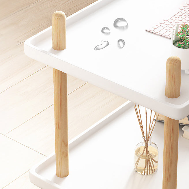 Moderner minimalistischer PP & Massivholz rechteckiger Beistelltisch mit Rädern 2-stufig für das Wohnzimmer 
