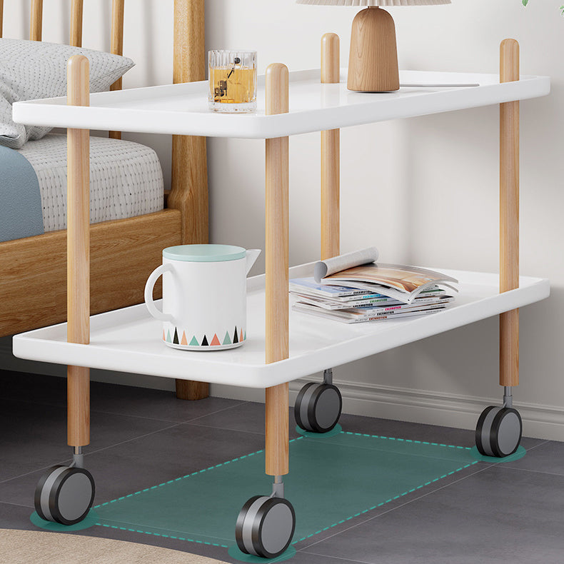 Moderner minimalistischer PP & Massivholz rechteckiger Beistelltisch mit Rädern 2-stufig für das Wohnzimmer 