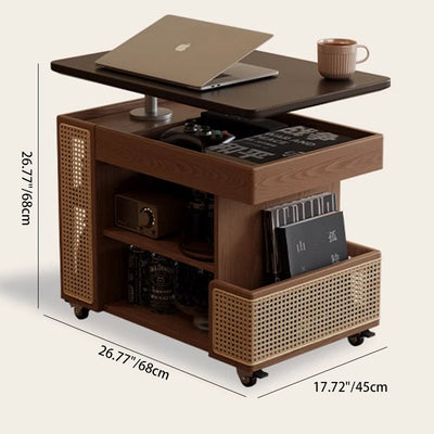 モダンミッドセンチュリーラバウッドメタルPE長方形エンドテーブル3層＆リビングルーム用ホイール 