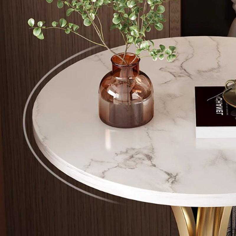 Modern Luxury Marble & Carbon Steel Round Coffee Table For Living Room