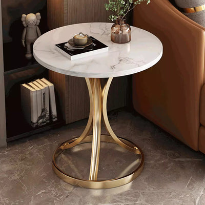 Modern Luxury Marble & Carbon Steel Round Coffee Table For Living Room