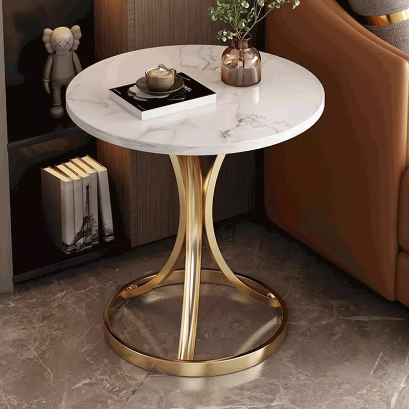 Modern Luxury Marble & Carbon Steel Round Coffee Table For Living Room