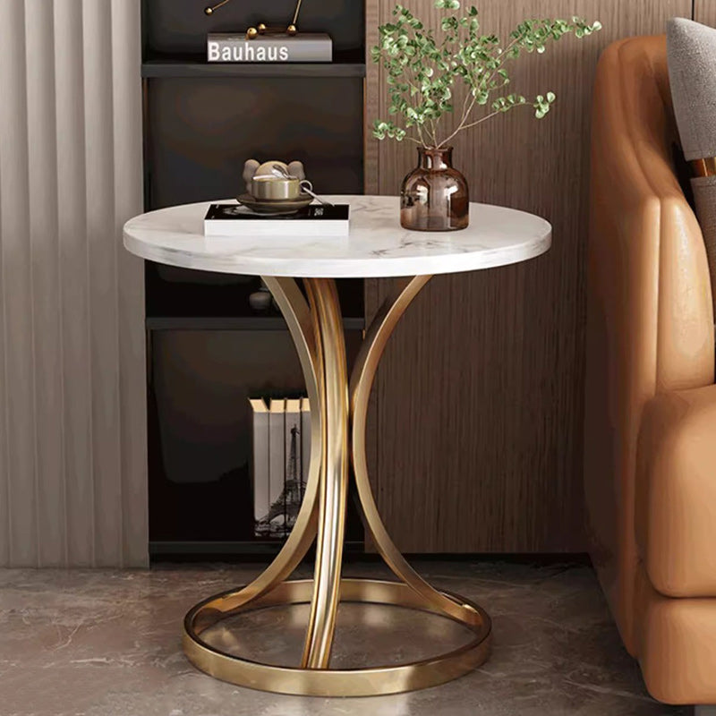 Modern Luxury Marble & Carbon Steel Round Coffee Table For Living Room