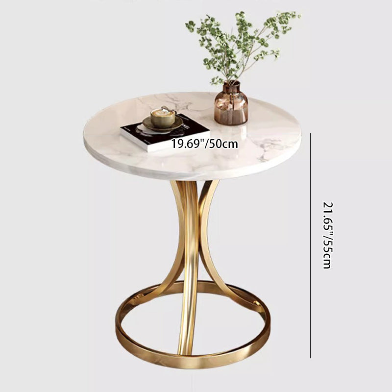 Modern Luxury Marble & Carbon Steel Round Coffee Table For Living Room