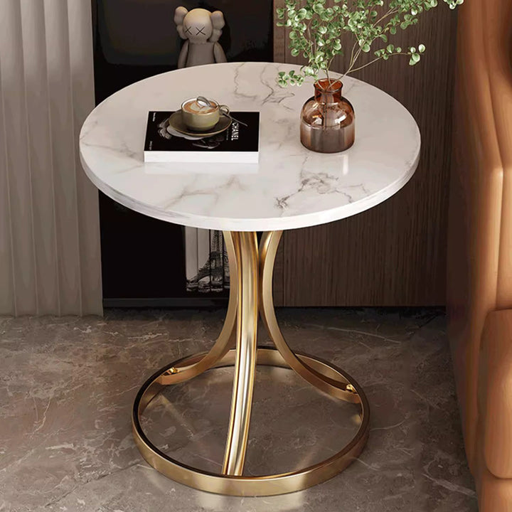 Table basse ronde en panneau de fibres à densité moyenne et acier au carbone, de luxe moderne, pour salon 